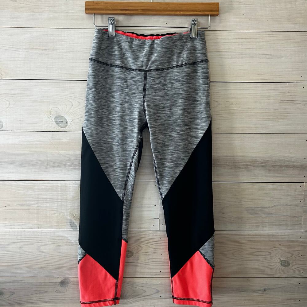 RBX Workout Cropped Leggings Black Gray Neon Pink